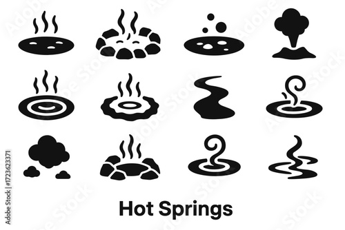 Natural vent heated spring springs stream icon icons ripple hot mineral vector