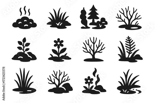 Marsh icon alpine lone steam bloom grid rock plant near vector nature