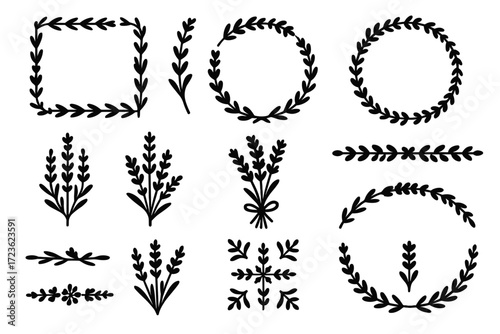 Sprig icon vector border circular unit set band divider lavender corner