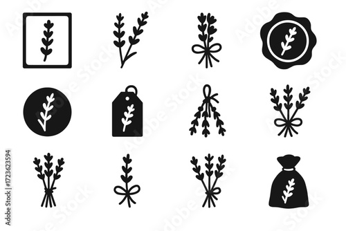 Bundle icon seal element icons craft stamped dried vector floral lavender sprig