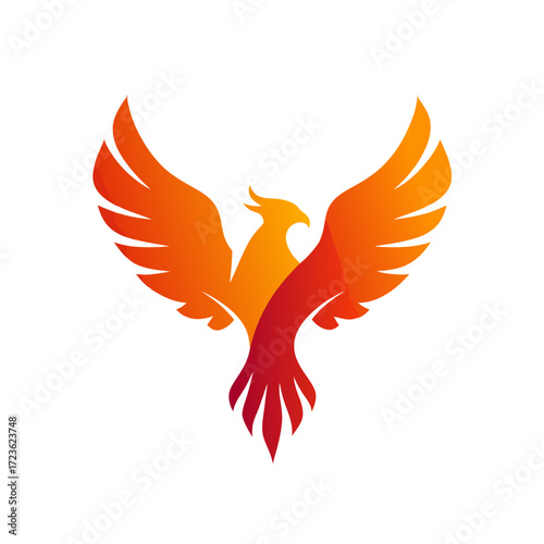Dynamic flying firebird illustration with vibrant red, orange, and yellow gradient wings, symbolizing strength, freedom, and rebirth