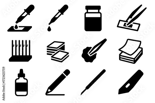 Needle slide vector above icons labeling slips rack bottle staining preparation blade