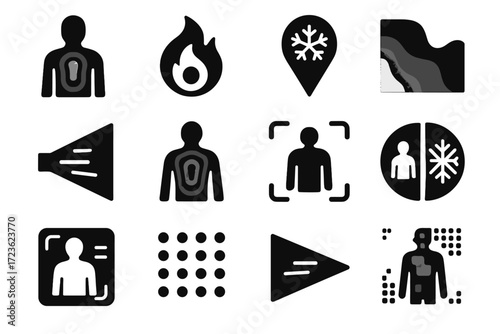 Heat gradient contour icon panel detection cool infrared vector body cold set
