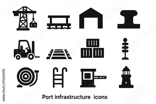 Infrastructure hose bollard storage platform icons ladder reel vector view icon gate