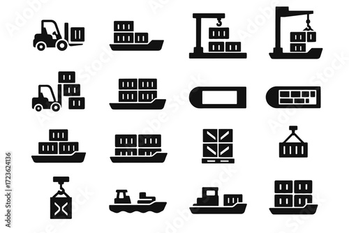 Crate partial barge stacking balanced deck vector icon view icons cargo positioning