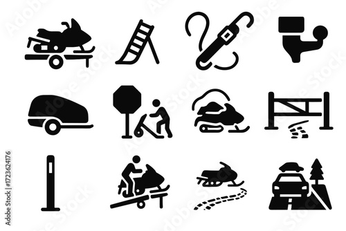 Icons vector ramp snowmobile loading trip covered trailer marker transport icon highway