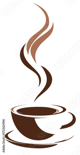 Steaming cup of hot coffee or tea with rising steam illustration. Warm morning beverage for a cozy breakfast or break.