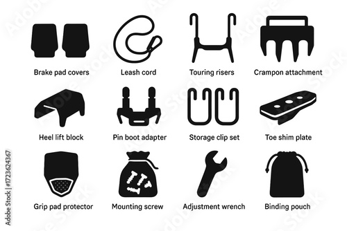 Risers grip ski leash icon adjustment pad icons screw pouch binding vector
