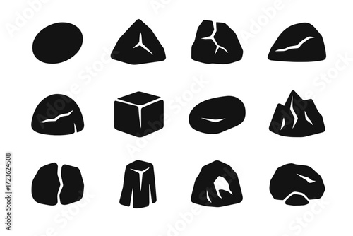 Boulder glacial icon oval fractured embedded vector erratic block rock hollowed stone