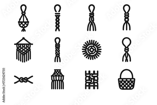 Necklace macrame coaster icon shade plant hanging knot vector tie bracelet