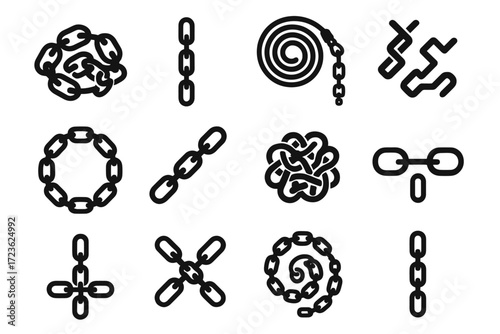 Icons chain outline loop coiled layout ring vector set pile icon configurations