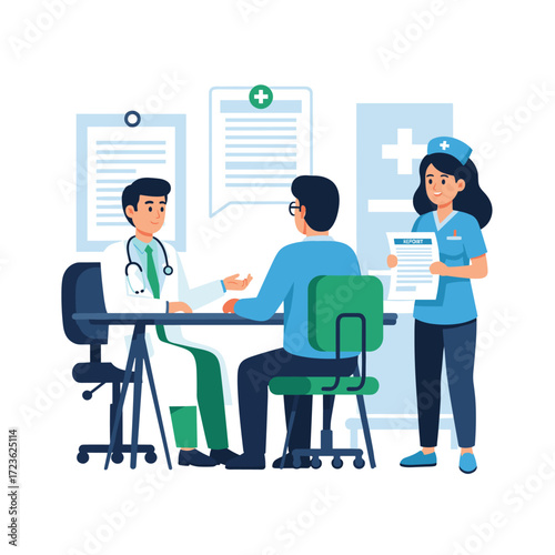 Doctor Consulting with Patient in a Medical Office, Healthcare Professional Reviewing Medical Chart