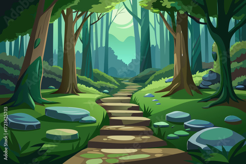 tropical forest with palm trees