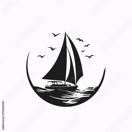 oat, ship, sea, sail, sailboat, yacht, vector, travel