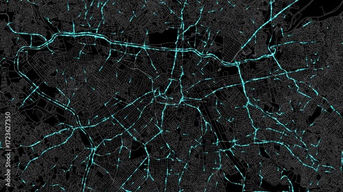 Urban Traffic Flow Map Simulation in São Paulo, Brazil, GPS Smart city route Transportation