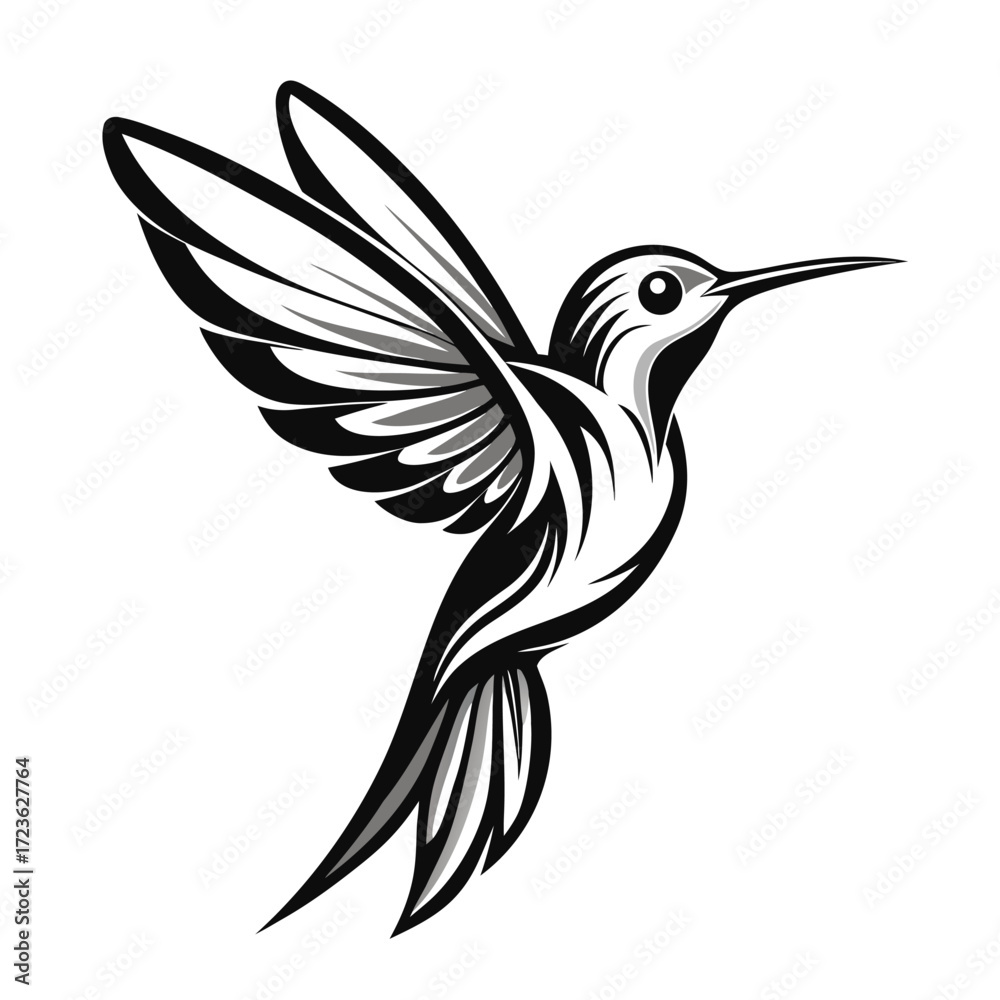 Fototapeta premium Stylized Hummingbird Vector in Mid-Flight with Detailed Wings