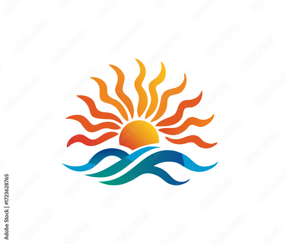Obraz premium vector, sun, logo, water, icon, illustration, wave, 