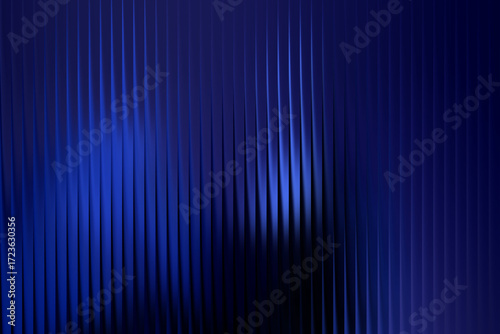 Illustration of abstract blue background with vertical ribbed texture and subtle light reflections, creating a sense of depth and movement, abstract glass stripe gradient background