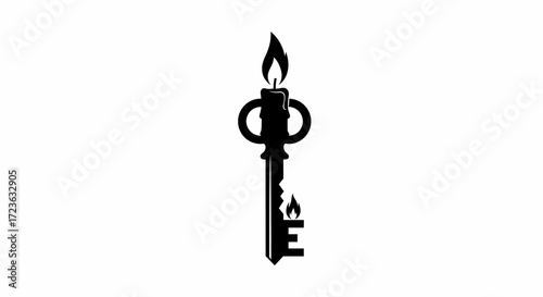 Key with Flames Flat Vector Illustration