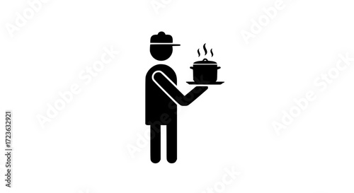 Person with saucepan black white icon