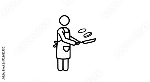 Chef flipping pancakes black white icon