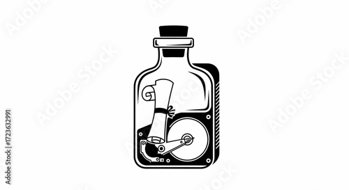 Digital Data Message in a Bottle flat vector for Information Storage Concept