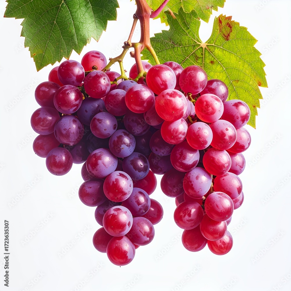 Fototapeta premium Lush cluster of concord grapes isolated against a crisp white backdrop