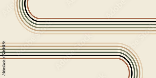 Retro abstract vector background with curved stripes in earthy tones of beige, brown, green, and black. vector eps10
