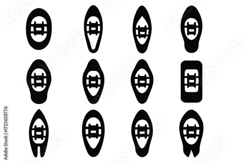 Angle style symmetrical deck icon pointed collection vector narrow toe snowshoe shape