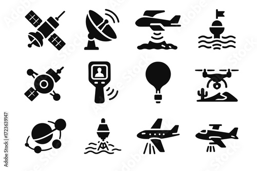 Balloon satellite map heat radar sensing scanner remote monitoring icons icon reflector