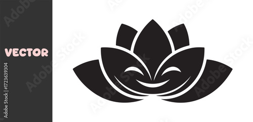 Stylized black lotus flower with happy face symbol