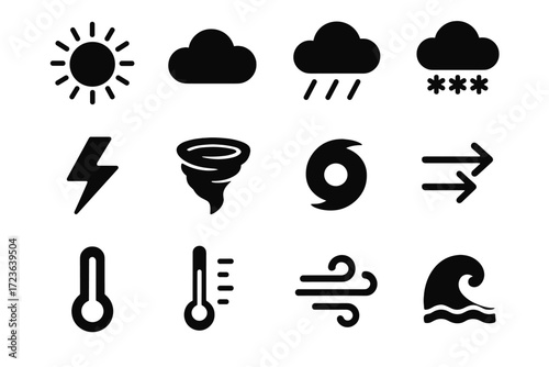 Symbol sun meteorology icon rain lightning bolt tornado set fall vector wave