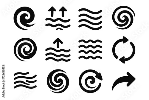 Vector icons flow tidal arrow lines icon ocean wave arrows gyre currents