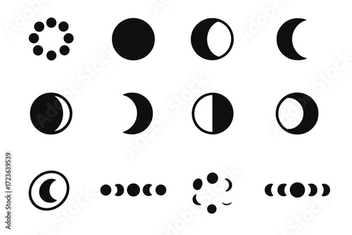 Quarter lunar crescent chart phases circle moon right half icons icon left