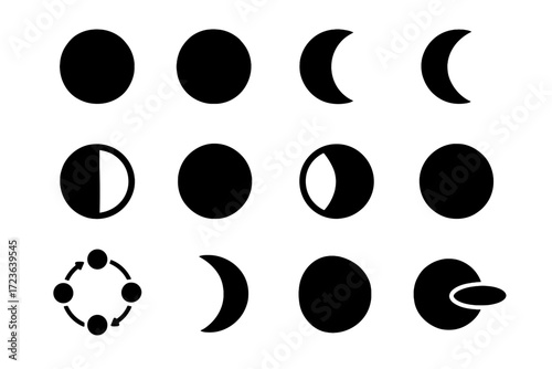 Shadow circle crescent waning left moon vector lunar phases icon cycle right