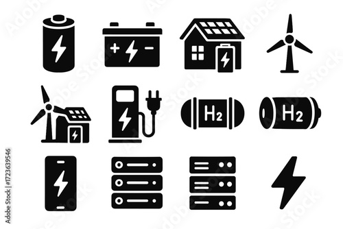 Battery car storage icons vector turbine dock power energy icon tank stacked