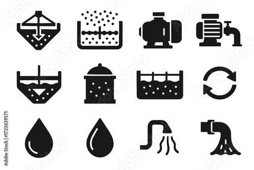 Sludge discharge treatment vector water icon digester icons sedimentation arrows wastewater basin