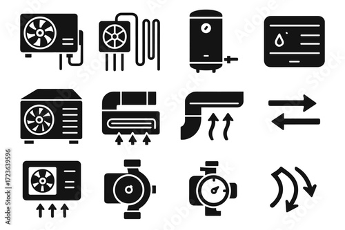 Wall display icon tank vector heat rooftop heating box dual pump