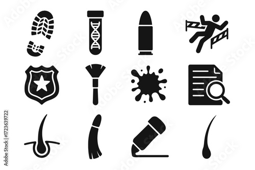 Vector icons outline casing dna science brush strand icon hair crime forensic