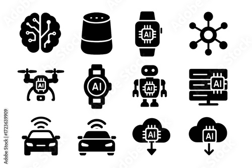 Drone wearable watch hub vector signals core ai edge vehicle icon