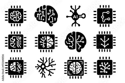 Brain neural chip vector icon module neuromorphic ai processor neuron futuristic icons