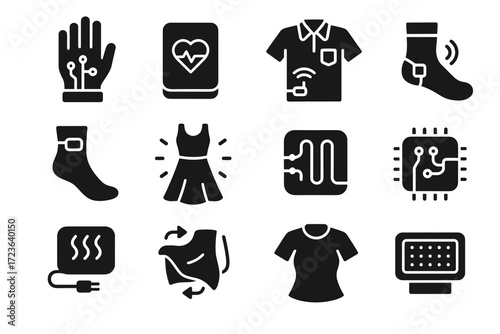 Textiles icon smart patch sock flexible textile vector glove icons circuit pad