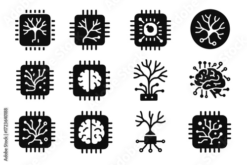 Icon chip icons synapse logic board neuromorphic ai hybrid silicon circuit vector