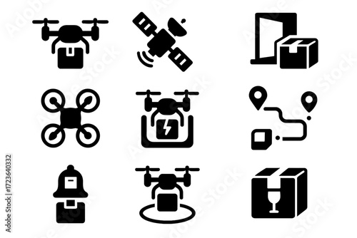 Package notification propellers navigation delivery icons drone icon vector doorstep sign zone