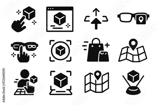 Hologram cube navigation vector hand interface ar overlay glasses icon window