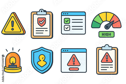 Security and alert flat icon set for web and interface design