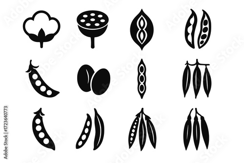 Crop clusters pods symbols icon cotton seed shapes pod vector