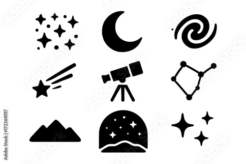 Bright horizon points cluster arc outline icons crescent vector starry stars collection