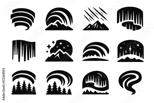 Arcs layered light glowing set aurora ridge arc icon vector swirl