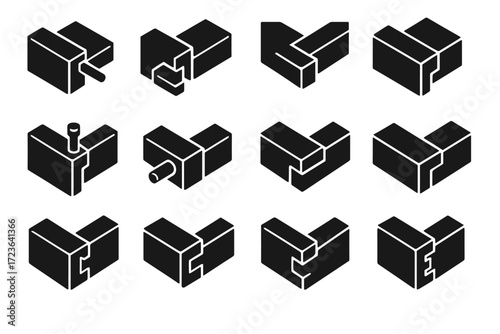 Icons corner pinned mitre tenon tongue joint lap vector icon wood pegged